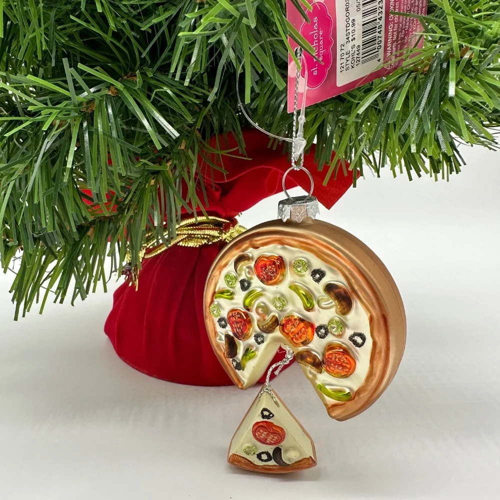 St. Nicholas Square Pizza With Dangling Pizza Slice Ornament 2023